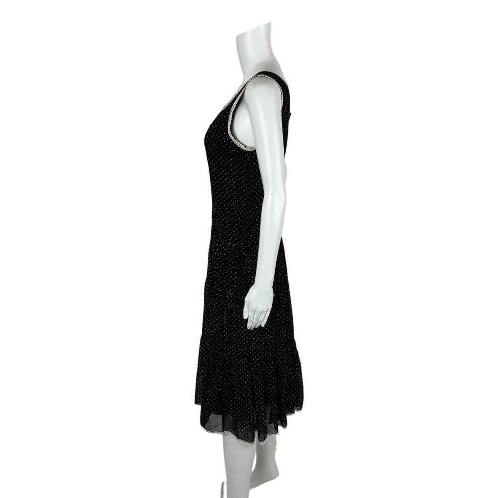 Vintage 80s Prairie Dress Women's Extra Small Black White Dotted Swiss Tiered - Picture 9 of 11